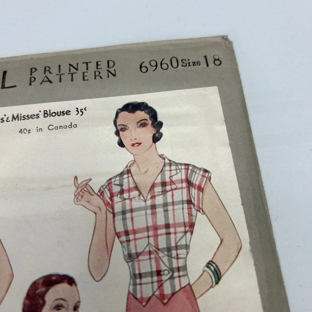 McCall Antique Early 1900's Pattern #6960 Ladies/Misses Blouse Size 18 HTF‎ RARE